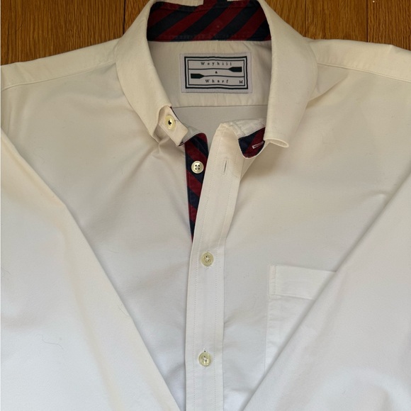 Men’s Wayhill & Wharf White Collegiate Stripe Tie Collar Shirt - Medium - Picture 1 of 2
